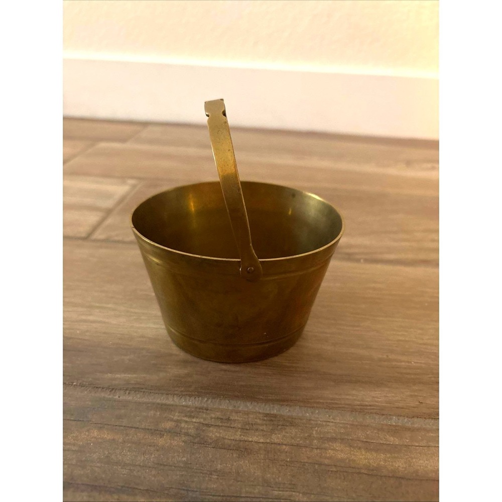 Vintage Small Solidโ Brass Bucket With Movable Handle Made in India